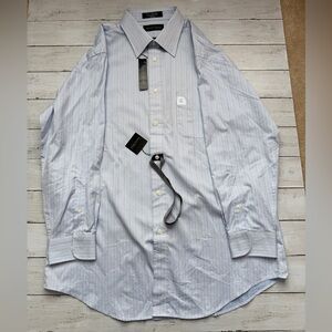 Kenneth Roberts Platinum Dress Shirt 17 32/33 Blue Herringbone NWT